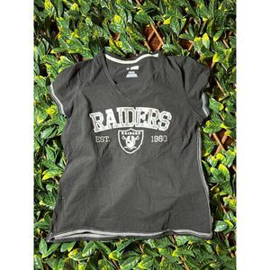 NFL RAIDERS V Neck Black Short Sleeve Size XL